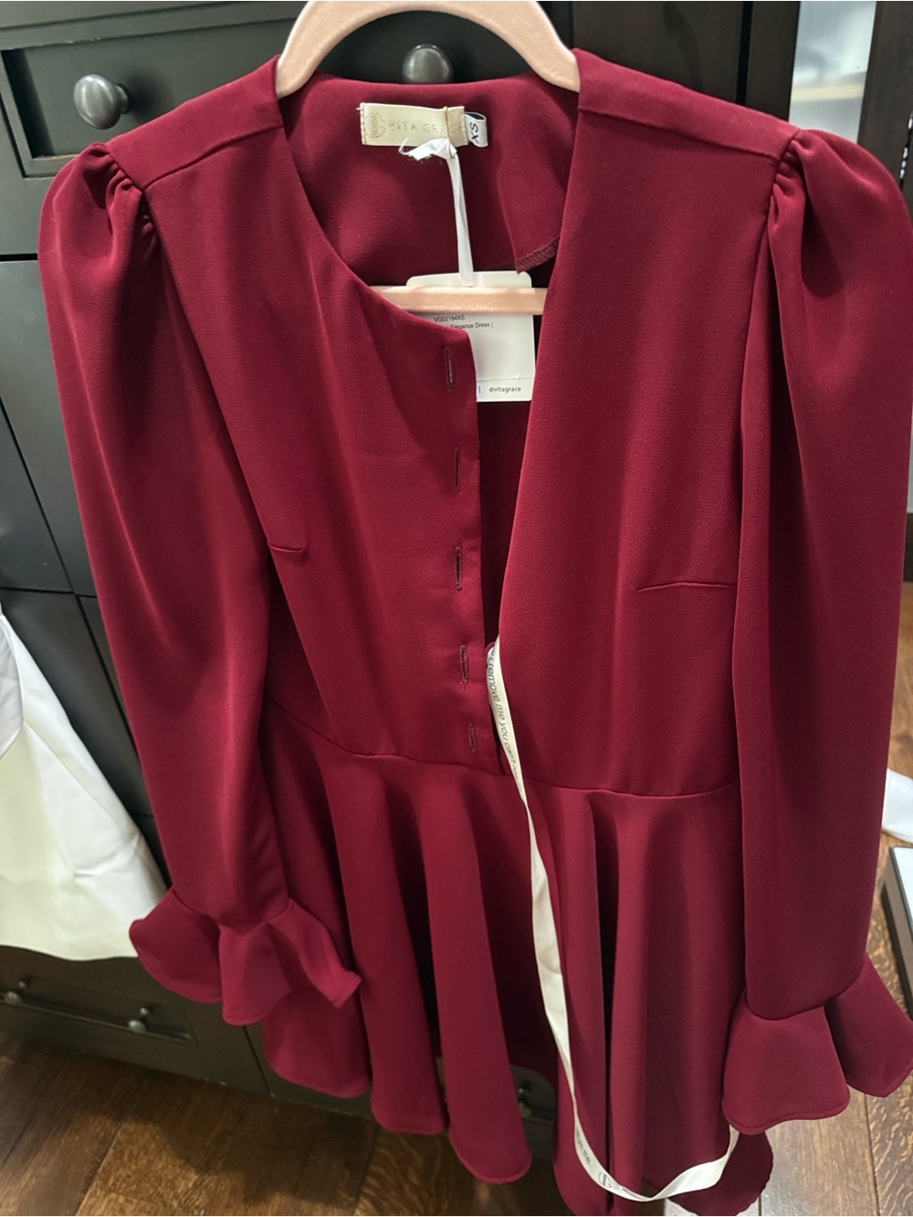 Women's Long-Sleeve Peplum Dress in Burgundy